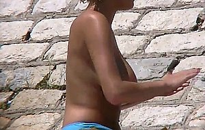 Great huge tits topless beach