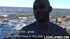 LecheLatinos.com - Young black jock sucks and tastes cum in a hot outdoor threesome