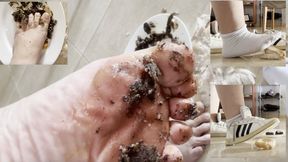 "Smashed Food In Barefoot, White Socks & Sneakers By Man!" - Male Food Destruction