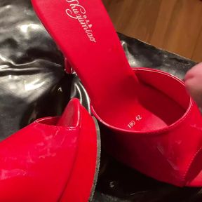 Cum on Red High Heel Mules 1