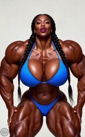 Plus-size black solo AI-generated scene features a muscular babe