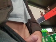 Sexy guy risks getting Cock out in public at the supermarket and masturbating a little