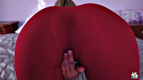 Blonde In Red Tights Teases And Fucks Her Boyfriend, Takes Cum On Her Ass