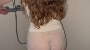 Wetting panties & shower soaking clothes