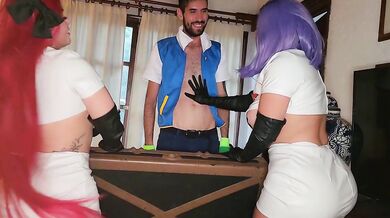 Latina milf gets fucked in Pokémon cosplay rough threesome