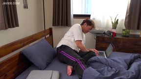 Kozu Mikan seduces her neighbor with racy lingerie, riding him hard until he erupts