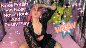 Pink Hair Kinky Alt Girl Pig Nose And Nose Hook