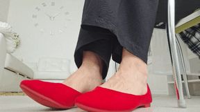 Toe wiggling in new pointed red ballet flats 2 SH