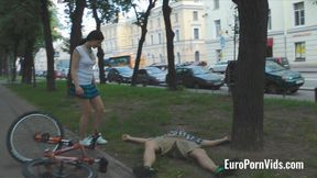 A pretty young chick rescues a guy with her tasty pussy and asshole