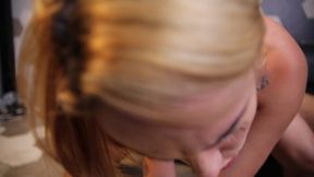 blonde makes cumshot in the face for fifty dollars