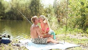 Crazy whore Jenny Simons stretched out hard outdoors