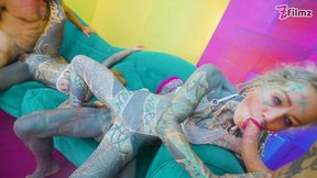 tattoed sluts have fun in interracial and ts gangbang, anal, dp, dap, fisting