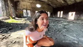 Slutty girl gets her ass fucked at old factory