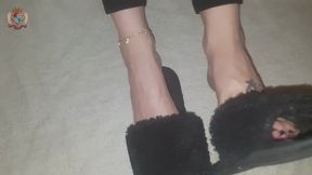 Black Open Toe Slippers Black Pedicure Foot Tease