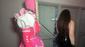 AlexxaVonHell gives Sissy Barbie cock sucking training