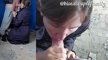 Cum in mouth in an abandoned building