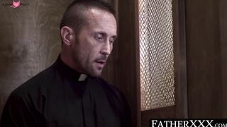 FatherXXX.com - Young catholic's ass is claimed raw by a priest after a hot confessio