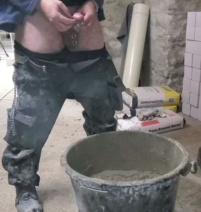Spraying mortar construction site