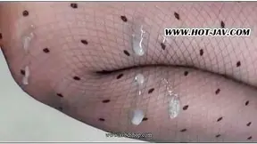 Asian secretary loves getting her sexy stockings sprayed with hot cum