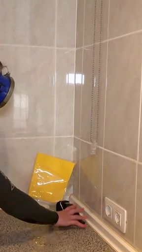 Flooded Mask Dishwashing in Wetsuit & Heels - Wet Mess Fun
