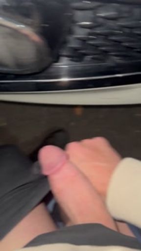 Big Cock Dry Humping Car Hood Outdoors in Public with Loud Moaning