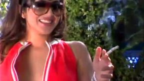 Shameless dirty-minded black head in sunglasses undresses outdoors