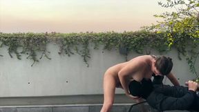 Mistress tranny face and ass fucking a dude outside