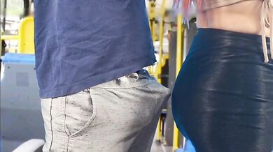 Student being penetrated from behind on a bus in public!