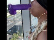 Ebony step sister caught practicing sloppy deepthroat on dildo