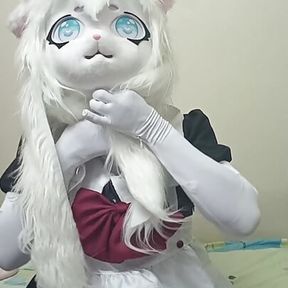 Boyfriend controls vibrator, making me wet and orgasm in kigurumi furry maid suit