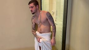 Straight guy waking up the young guy with his dick