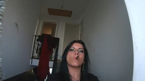 smoking leather dance. ripped jumpsuit pussy tease, toilet pee and dirty masturbation