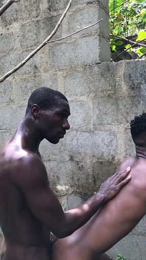 Outdoors Sex Muscular African Top Guy Demolish a Poor Bottom Asshole Inside Bush