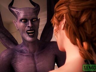 Monster Sex CG. Demonic pair from Hell screws Redhead angel coarse and raw