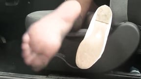 ”Sexy redhead stockings upskirt & shoeplay on the driveway”