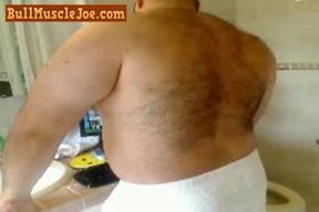 Hairy Muscle Bear Playing With himself In The Bathroom