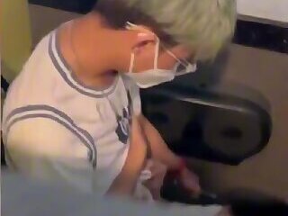 Chinese twink bareback in the toilet
