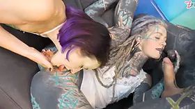 Two skinny females whores in High Heels get demolished by Big Dicks