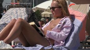 Sexy blonde lass Topless Beach Voyeur