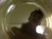 Twink cums into cup of water ( inside glass view ) FLOATING SPERM