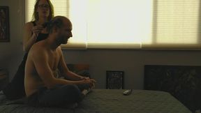 Very Hot Woman Shaves Man's Head
