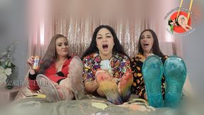 Whitney Morgan, Sushii Xhyvette, & Maleka Burp & Discuss Halloween While Teasing Their Soles Through Clear Sandals - 4K