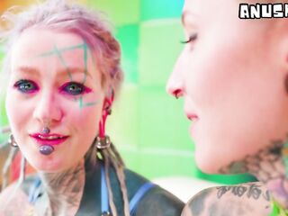 Tattooed Latex Lesbians Go Wild with Thong-On Pounding, Sexy German Smutty Talk