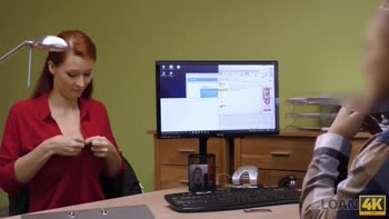 Cash For Curves: Redhead's Big Boobs Get Loan Agent's Attention