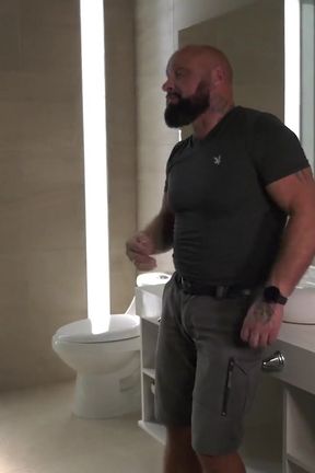 hottie sucks cum off dick after a hard ride in the bathroom