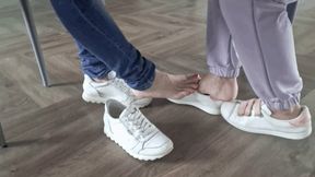 2 lesbian meet in the cafe and footsie under the table S