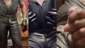 black leather smoking bate & heavy cum