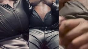 black leather smoking bate & heavy cum