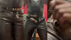 black leather smoking bate & heavy cum
