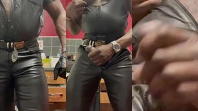 black leather smoking bate & heavy cum